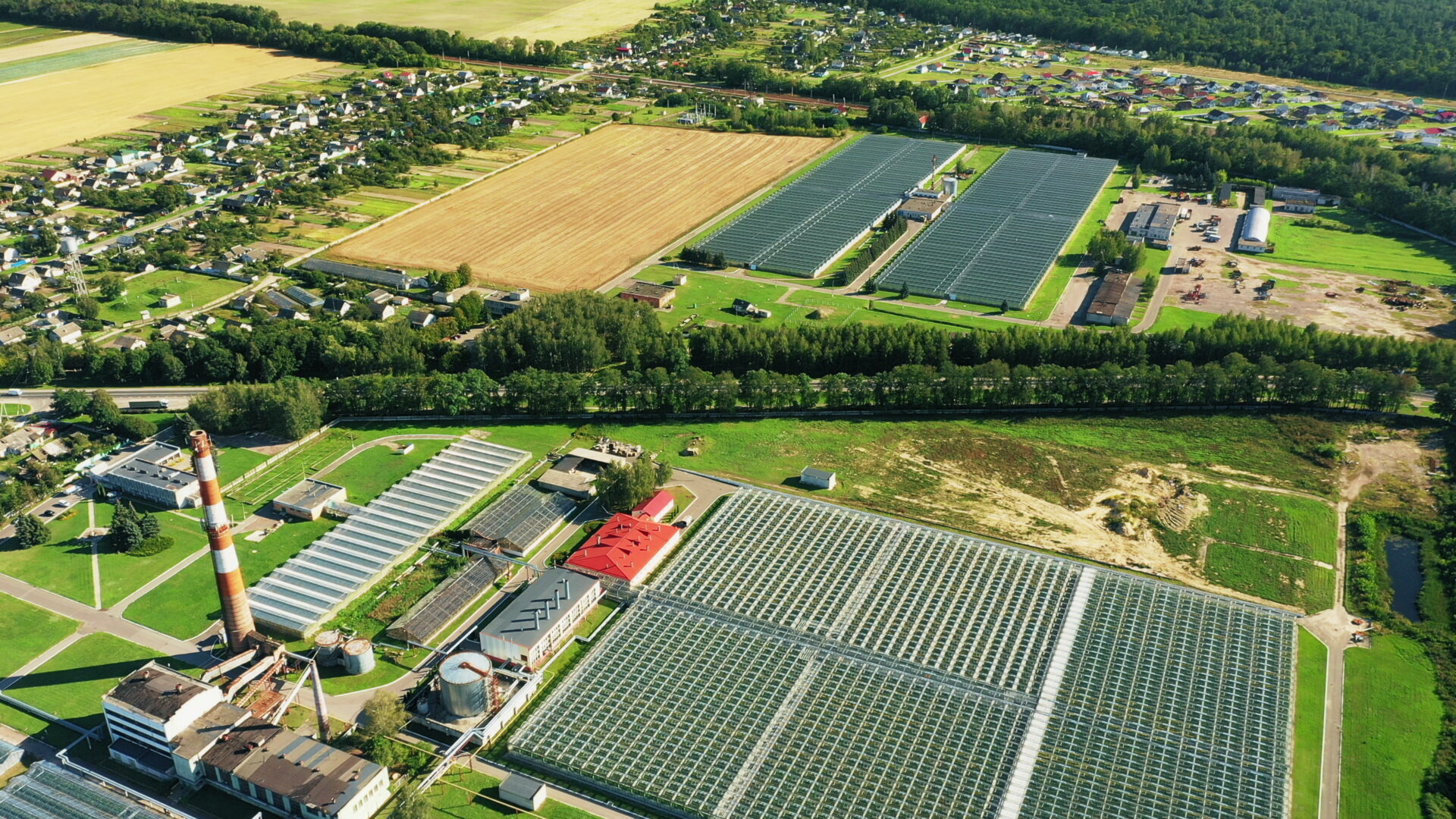 Aerial View Greenhouses For Growing Flowers, Vegetables And Fruits. Agricultural And Industrial Buildings. 4K